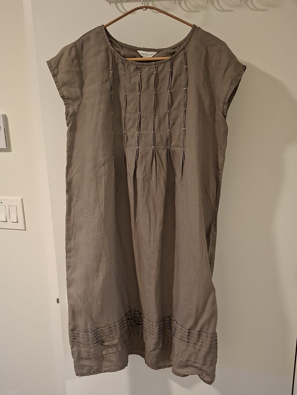 Sundance Elegant 100% Linen Gray Pleated Tunic Dress Summer Classic (Size S)